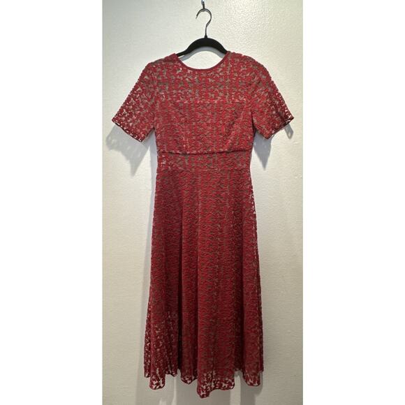 ERIN by Erin Fetherston Dresses & Skirts - ERIN By Erin Fetherston Women’s Size 0 Red Lace Nora Illusion Dress Short Sleeve